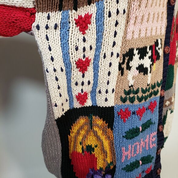 Vintage 1989 The Eagle's Eye Cotton Sweater Cardigan America Farm Medium Flag - Picture 9 of 12